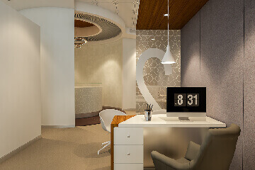 Collaborative breakout space design in commercial office interior project