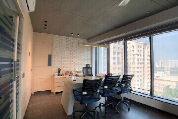 Contemporary corporate conference room interior design with glass partitions