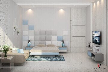 Modern residential living room interior design by Vinay Interiors